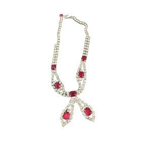 Red Rhinestone & Crystal choker adjustable necklace.